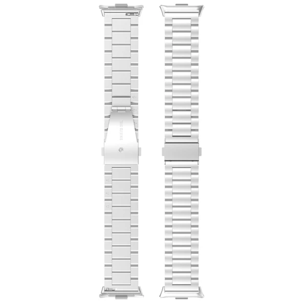 Xiaomi Redmi Watch 4 ve 5 Uyumlu Gümüş Renk Paslanmaz Çelik Metal Saat Kordonu Üç Boncuklu - 8