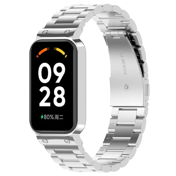 Xiaomi Smart Band 8 Active Paslanmaz Çelik Gümüş Saat Kordonu ve Metal Çerçeve