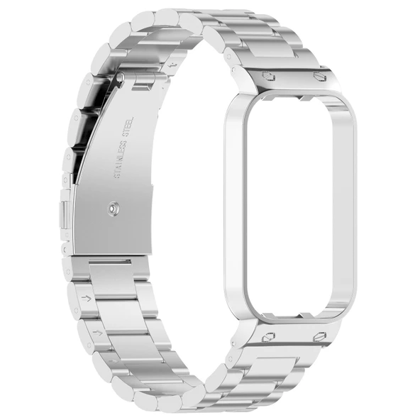 Xiaomi Smart Band 8 Active Paslanmaz Çelik Gümüş Saat Kordonu ve Metal Çerçeve - 4