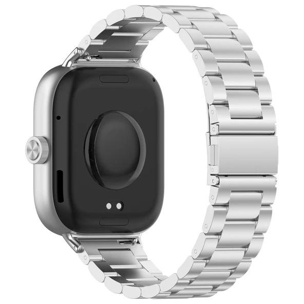Xiaomi Redmi Watch 4 ve 5 Uyumlu Gümüş Renk Paslanmaz Çelik Metal Saat Kordonu Üç Boncuklu - 2