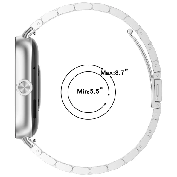 Xiaomi Redmi Watch 4 ve 5 Uyumlu Gümüş Renk Paslanmaz Çelik Metal Saat Kordonu Üç Boncuklu - 7