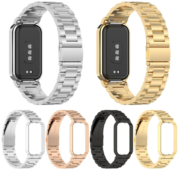 Xiaomi Smart Band 8 Active Paslanmaz Çelik Gümüş Saat Kordonu ve Metal Çerçeve - 5