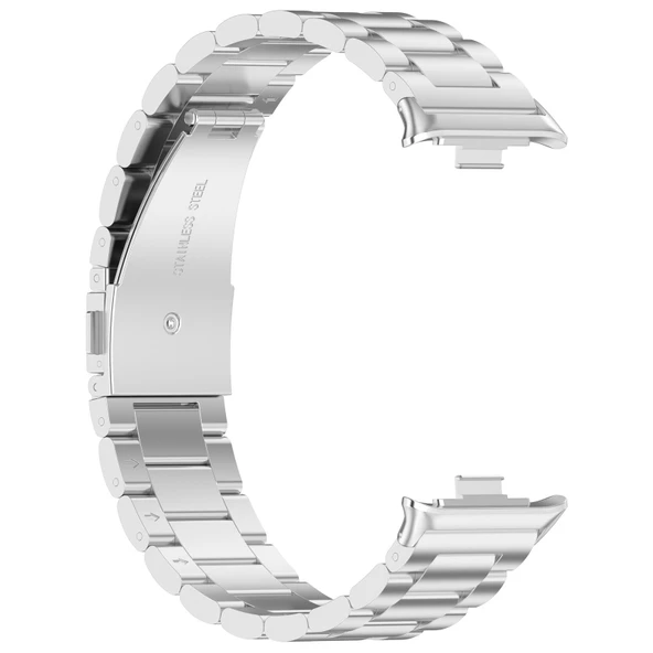 Xiaomi Redmi Watch 4 ve 5 Uyumlu Gümüş Renk Paslanmaz Çelik Metal Saat Kordonu Üç Boncuklu - 4