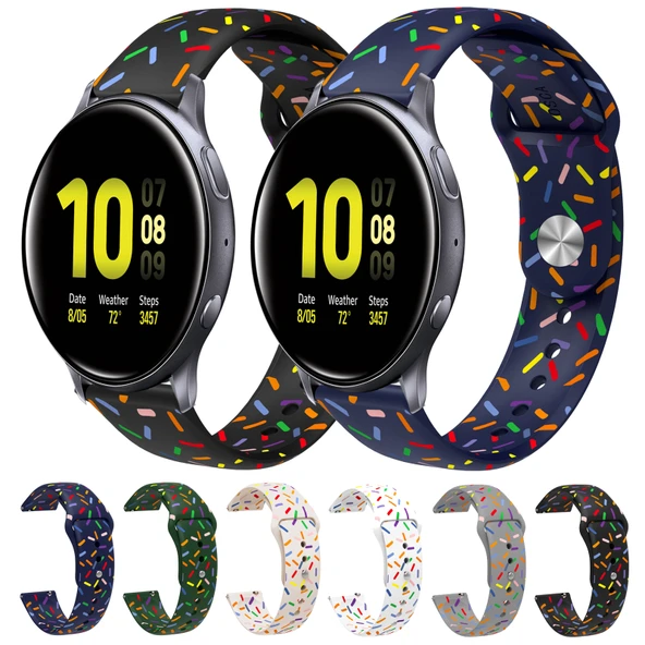 Samsung Gear S2 Classic Spor Silikon Saat Kayışı Beyaz Gökkuşağı Noktalar - 6