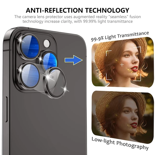 iPhone 13 ve 13 Mini Uyumlu ENKAY AR Yansıma Önleyici Siyah Kamera Lens Koruyucu Tam Film - 6