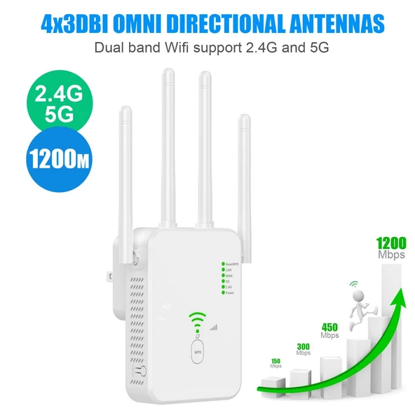 U10 1200Mbps Çift Bantlı WiFi Sinyal Güçlendirici 5G Kablosuz Tekrarlayıcı EU Priz - 3