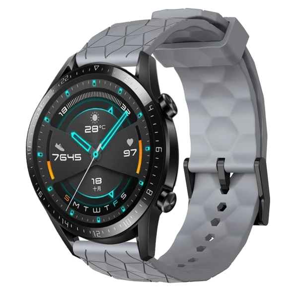 Huawei Watch GT 2 46mm Uyumlu Gri Futbol Desenli Silikon Saat Kayışı 22mm - 1