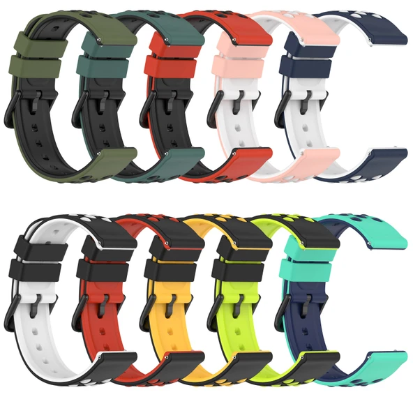 Xiaomi MI Watch S1 22mm İki Renkli Gözenekli Silikon Saat Kayışı Ordu Yeşili Siyah - 4