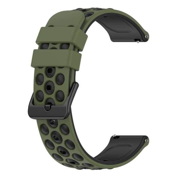 Xiaomi MI Watch S1 22mm İki Renkli Gözenekli Silikon Saat Kayışı Ordu Yeşili Siyah - 2