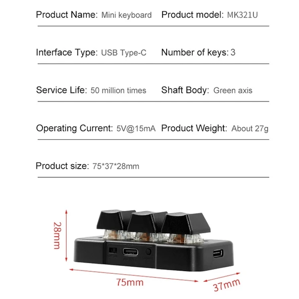 MK321BT Bluetooth 5.1 3 Tuşlu Özelleştirilebilir Oyun ve Ofis Makro Programlanabilir Klavye Siyah - 7
