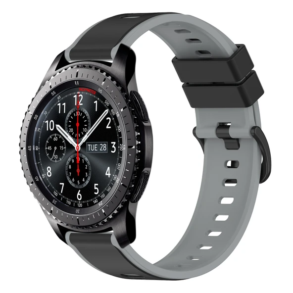 Samsung Gear S3 Frontier 22mm Siyah Gri İki Renkli Silikon Saat Kayışı - 1