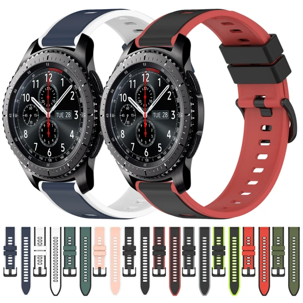 Samsung Gear S3 Frontier 22mm Siyah Gri İki Renkli Silikon Saat Kayışı - 3