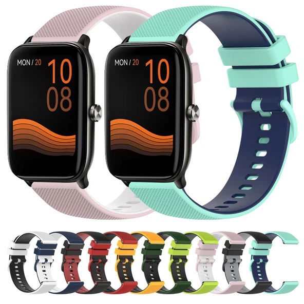 Xiaomi Haylou GST LS09B Uyumlu 22mm Pembe Beyaz Kareli Silikon Saat Kayışı - 3