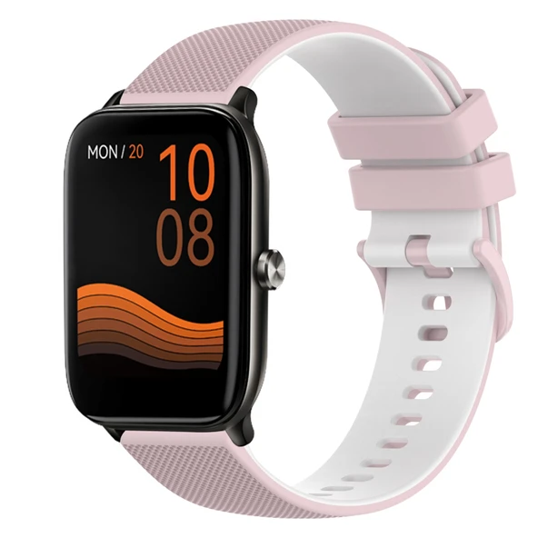 Xiaomi Haylou GST LS09B Uyumlu 22mm Pembe Beyaz Kareli Silikon Saat Kayışı