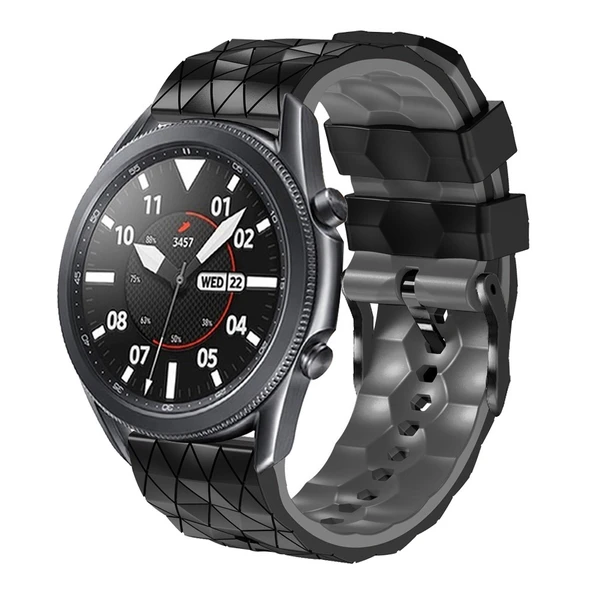 Xiaomi Haylou RT2 LS10 22mm Futbol Desenli İki Renkli Silikon Kordon Siyah Gri