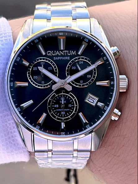 Quantum Sapphire Cizilmez Cam Çelik Kordon İç Kadran Fonksiyonları Aktif 10 Atm Erkek Kol Saat NQ350 - Resim 3