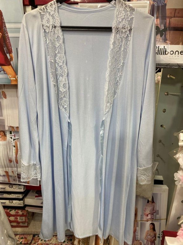 NEHİR 2036  Mavi Hamile Lohusa 3Lü Pijama Sabahlık Takım - 3