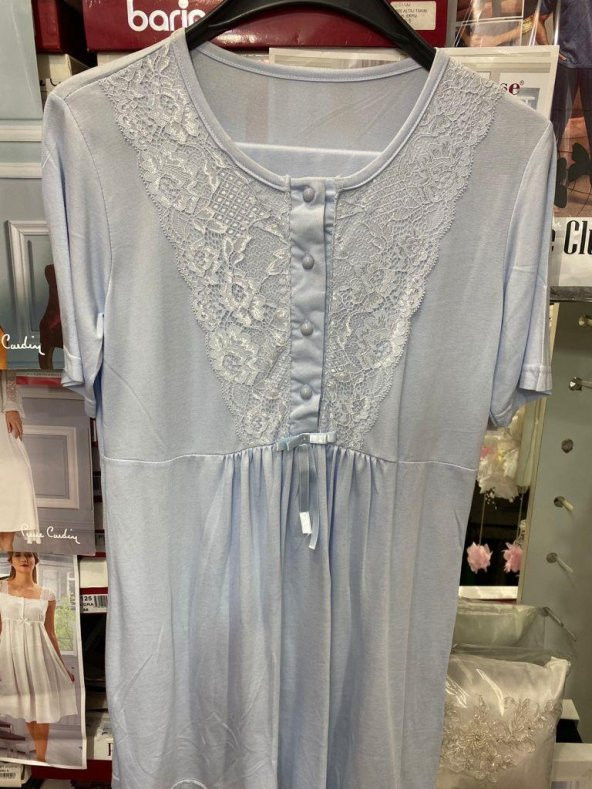 NEHİR 2036  Mavi Hamile Lohusa 3Lü Pijama Sabahlık Takım - 4