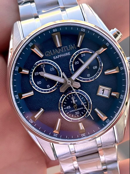Quantum Sapphire Cizilmez Cam Çelik Kordon İç Kadran Fonksiyonları Aktif 10 Atm Erkek Kol Saat NQ390 - Resim 4