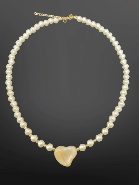 Kalp Figürlü İnci Model Zarif El Yapımı Sevgi Sembolü Romantik Bijuteri Kolye ürün görseli 1