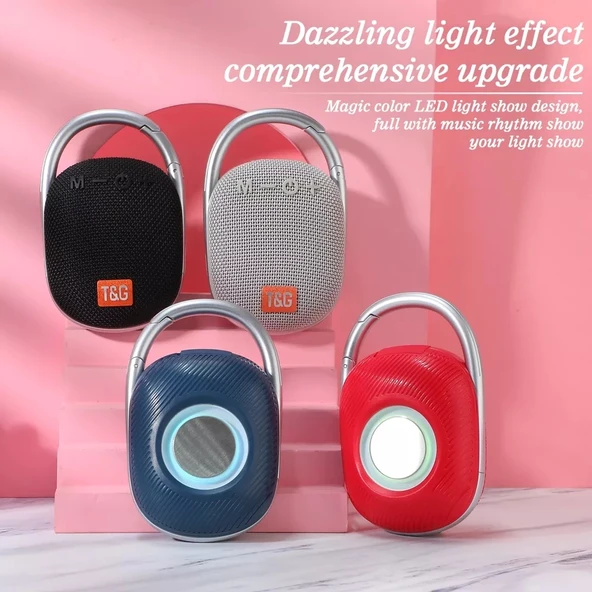 TG321 TWS Taşınabilir Kablosuz Mini Hoparlör Mavi LED Işıklı - 2