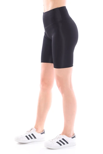 Yüksek Bel Kalın Kemerli Kısa Siyah Parlak Disco Tayt - 4