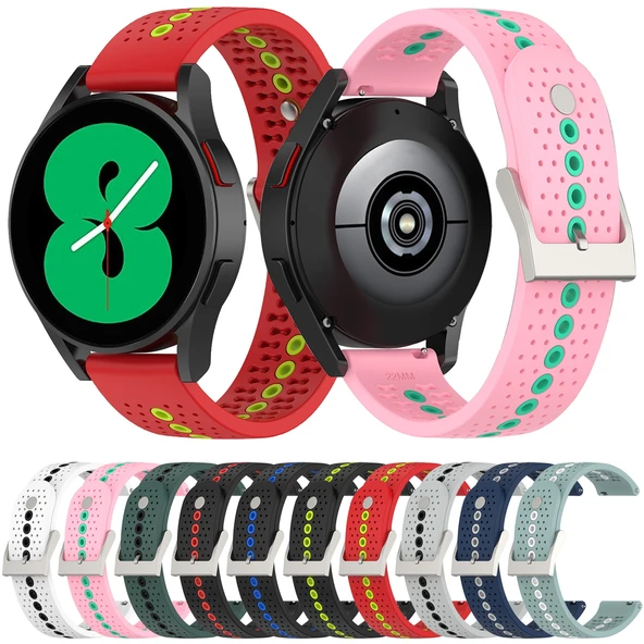 Samsung Galaxy Watch Active 2 44mm Siyah Yesil Iki Renkli Nefes Alabilir Silikon Saat Kayisi - 4