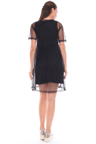 Mickey Mouse Detaylı Tüllü İki Katlı Mini Elbise - 4