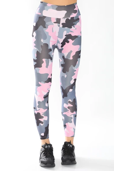 Yüksek Bel Kamuflaj Desen Tayt - 8