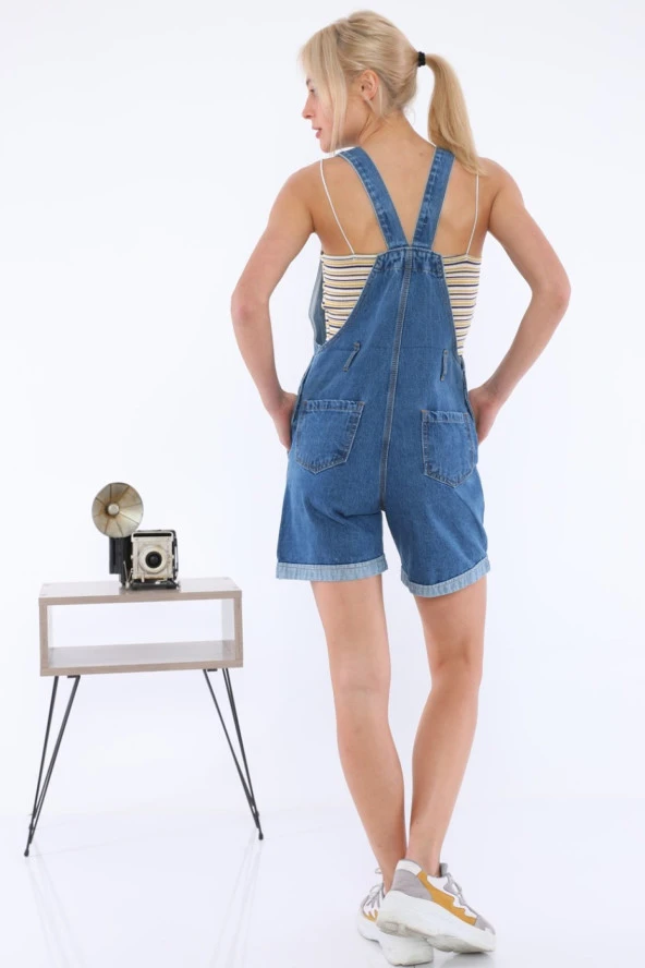 Askılı Kot Salopet Şortlu Tulum - 6