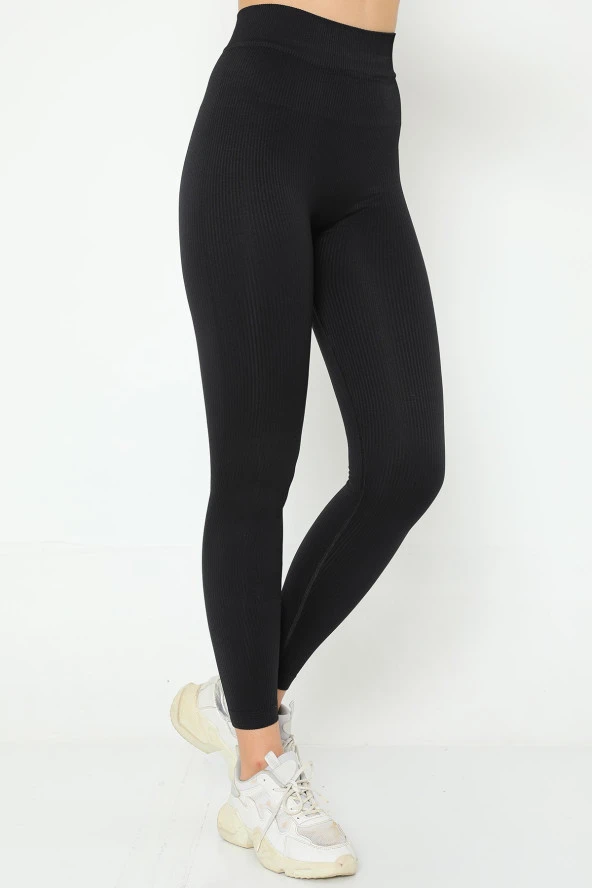 Yüksek Bel Dikişsiz Fitilli Toparlayıcı Tayt - 5