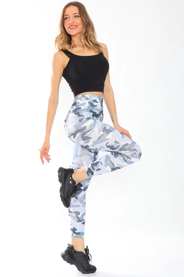 Yüksek Bel Kamuflaj Desen Tayt - 10