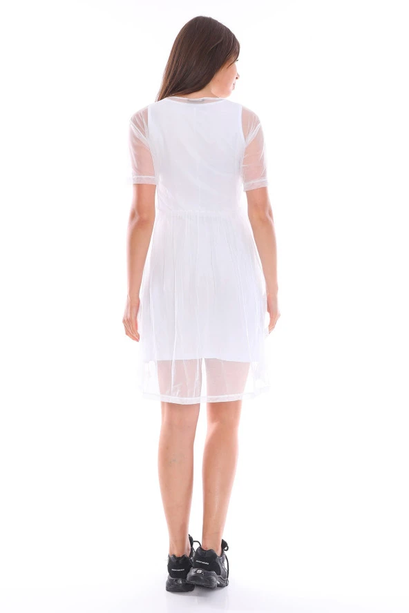 Mickey Mouse Detaylı Tüllü İki Katlı Mini Elbise - 8