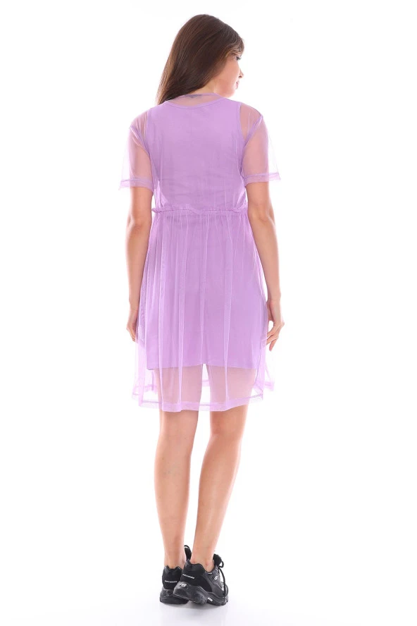 Mickey Mouse Detaylı Tüllü İki Katlı Mini Elbise - 12