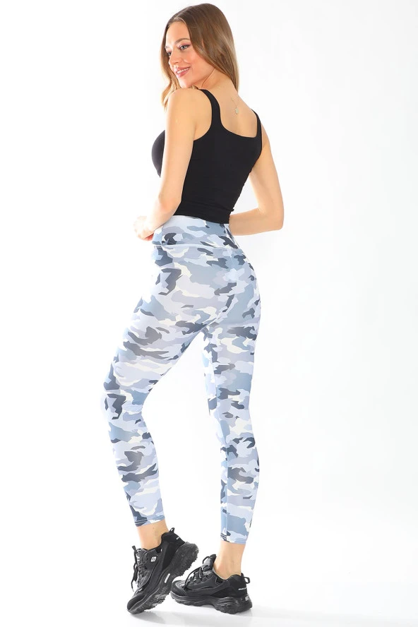 Yüksek Bel Kamuflaj Desen Tayt - 12