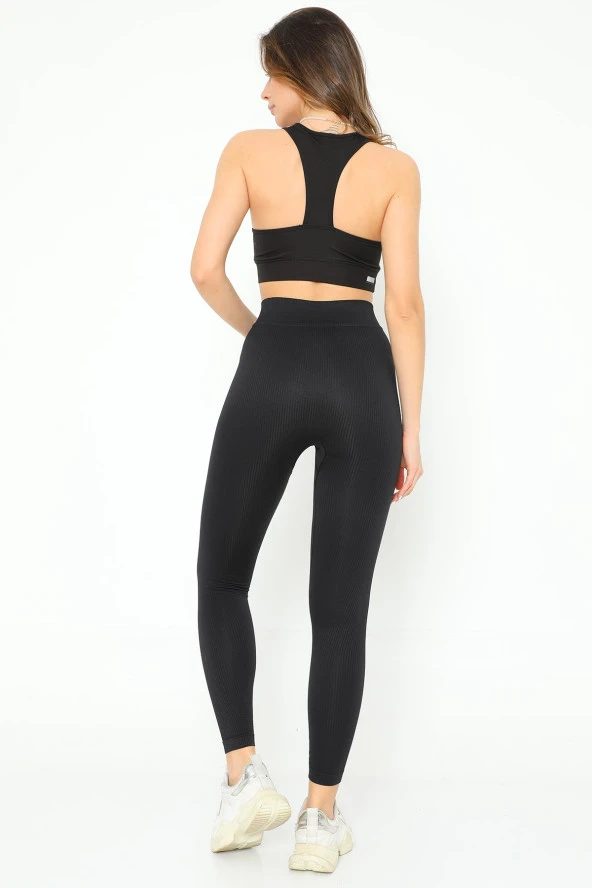 Yüksek Bel Dikişsiz Fitilli Toparlayıcı Tayt - 8