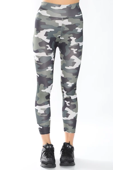 Yüksek Bel Kamuflaj Desen Tayt - 3