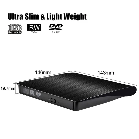 USB 30 Fırçalanmış Dış CD DVD RW Optik Sürücü ECD819 Model - 3