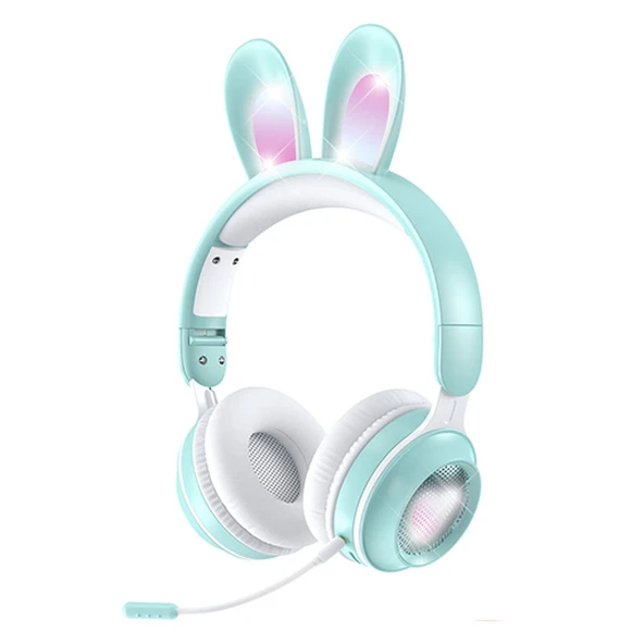 KE 01 Tavşan Kulaklı Kablosuz Bluetooth 50 Stereo Müzik Katlanabilir Mikrofonlu Kulaklık Mint Yeşili
