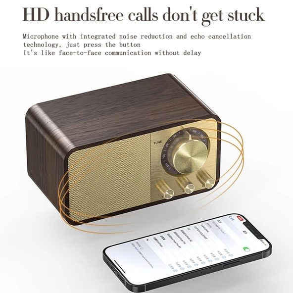 OneDer JY-66 Ahşap Kablosuz Bluetooth 5.0 Retro Klasik Hoparlör FM Radyo TF Kart U Disk AUX Destekli - 4