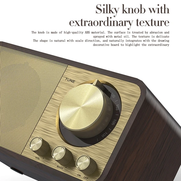 OneDer JY-66 Ahşap Kablosuz Bluetooth 5.0 Retro Klasik Hoparlör FM Radyo TF Kart U Disk AUX Destekli - 6