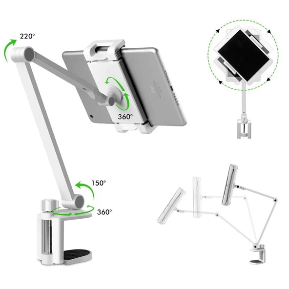AP-7LC 360 Derece Döner Ayarlanabilir Uzun Kollu Yatak Yanı Masaüstü Tablet ve Telefon Tutucu - 4
