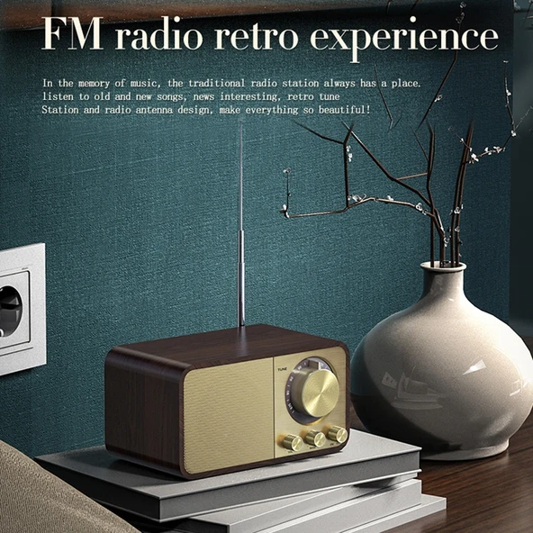 OneDer JY-66 Ahşap Kablosuz Bluetooth 5.0 Retro Klasik Hoparlör FM Radyo TF Kart U Disk AUX Destekli - 3