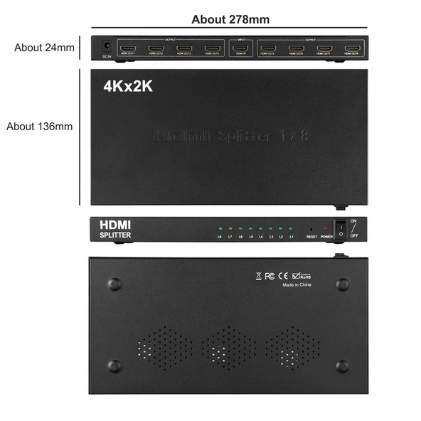 1 Giriş 8 Çıkış 4K HDMI Splitter 3840x2160 30Hz - 4
