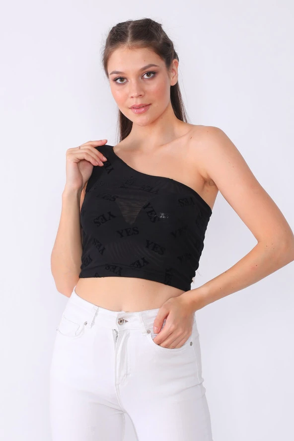 Tek Omuz Parlak Crop Bluz - 10