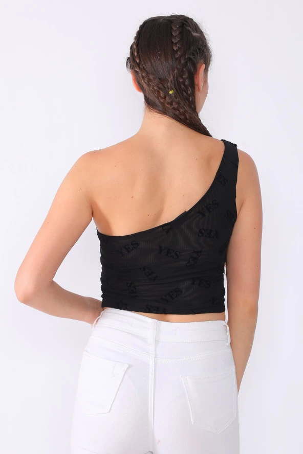 Tek Omuz Parlak Crop Bluz - 12