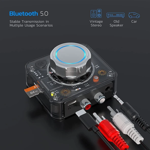 C39 Bluetooth 5.0 Alıcı RCA to 3.5mm Kablosuz Ses Dönüştürücü TF Kart Destekli - 2