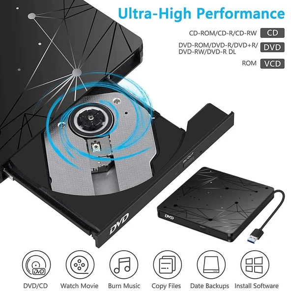 Harici USB 30 Taşınabilir DVD RW Optik Sürücü Okuyucu - 3