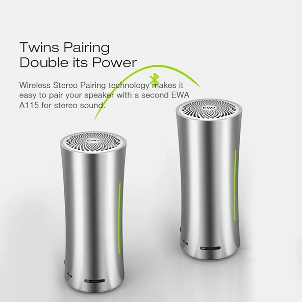 EWA A115 Taşınabilir Metal Bluetooth Hoparlör 105 Saat Pil Hifi Stereo Açık Hava Subwoofer Gri - 10