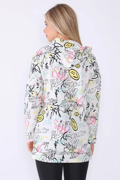 Grafik Desenli Kapüşonlu Pamuklu Sweatshirt - 3